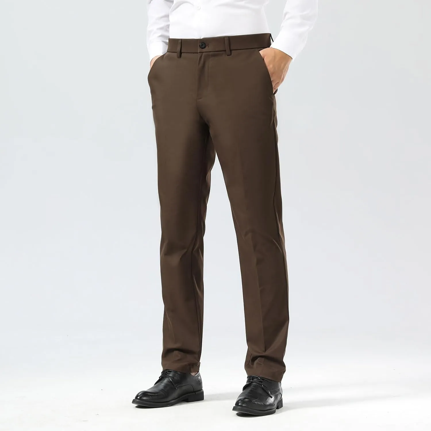 Plaid&Plain Men's Dress Pants Slim Fit Stretch Khaki Pants Wrinkle Free