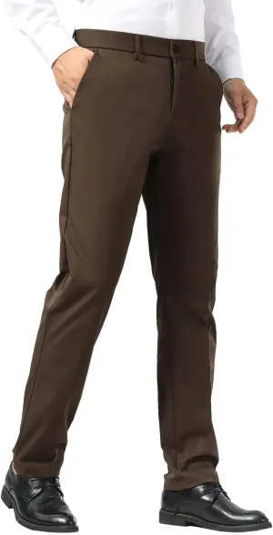 Plaid&Plain Men's Dress Pants Slim Fit Stretch Khaki Pants Wrinkle Free