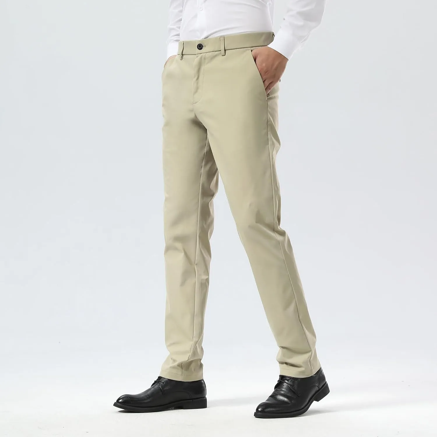 Plaid&Plain Men's Dress Pants Slim Fit Stretch Khaki Pants Wrinkle Free