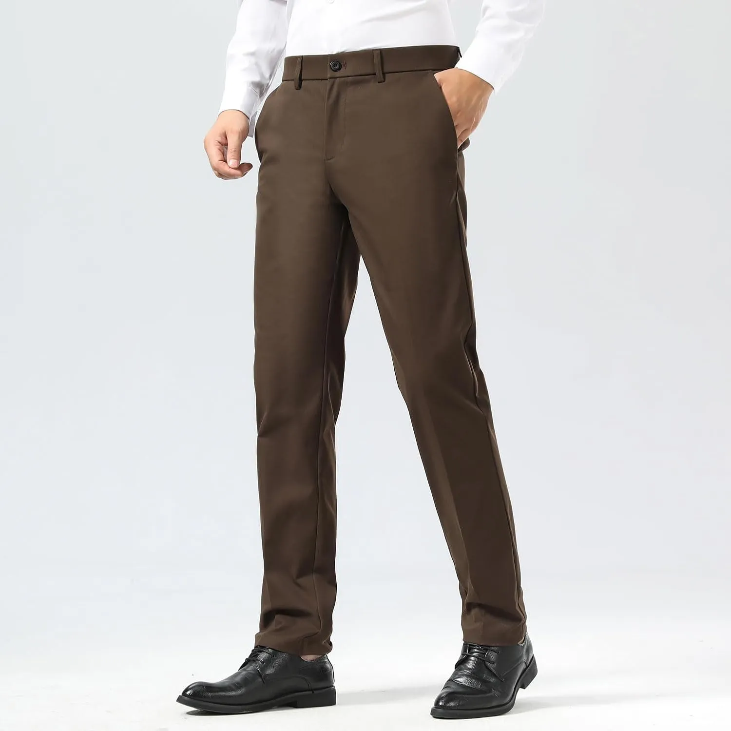 Plaid&Plain Men's Dress Pants Slim Fit Stretch Khaki Pants Wrinkle Free