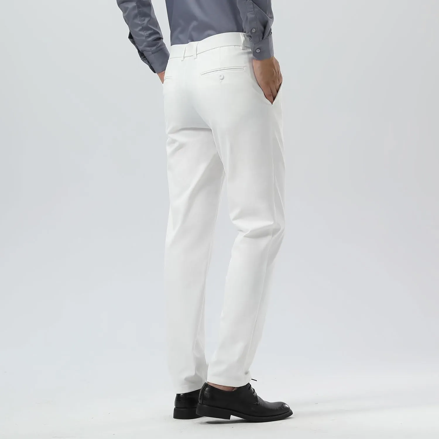 Plaid&Plain Men's Dress Pants Slim Fit Stretch Khaki Pants Wrinkle Free