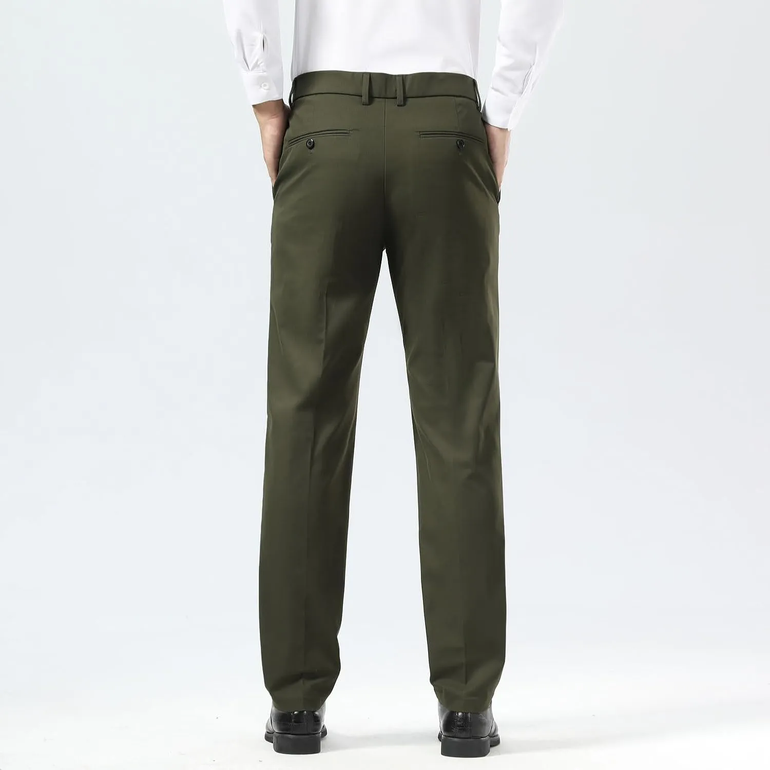 Plaid&Plain Men's Dress Pants Slim Fit Stretch Khaki Pants Wrinkle Free
