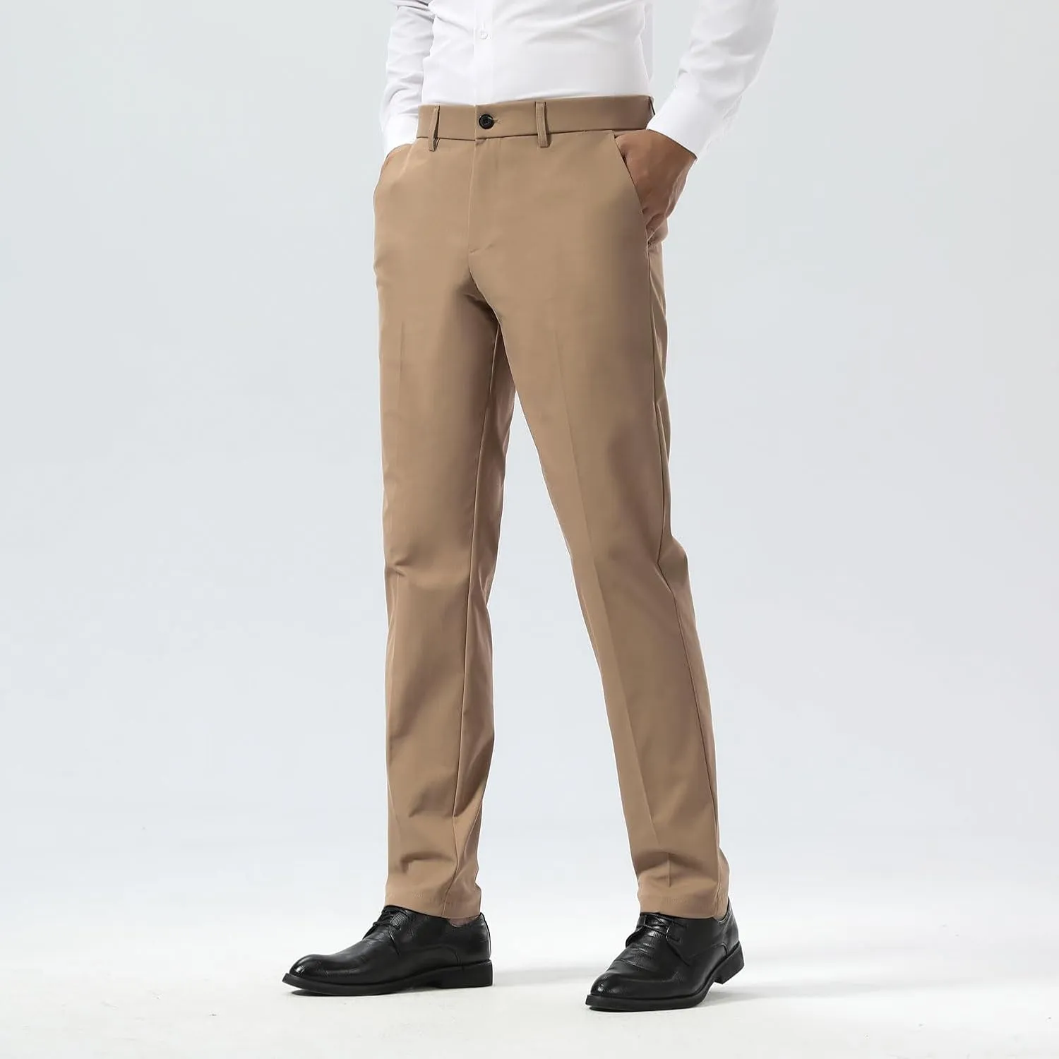 Plaid&Plain Men's Dress Pants Slim Fit Stretch Khaki Pants Wrinkle Free