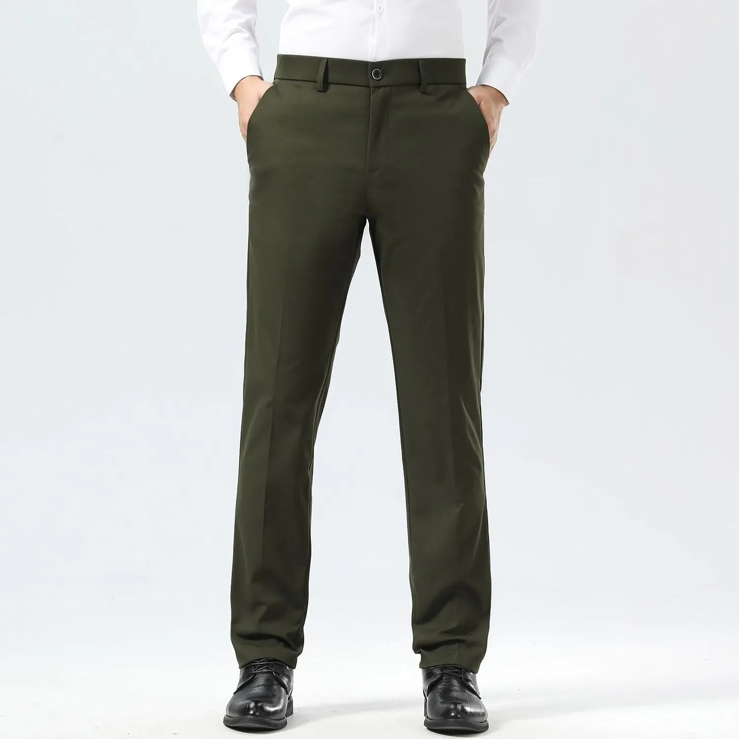 Plaid&Plain Men's Dress Pants Slim Fit Stretch Khaki Pants Wrinkle Free