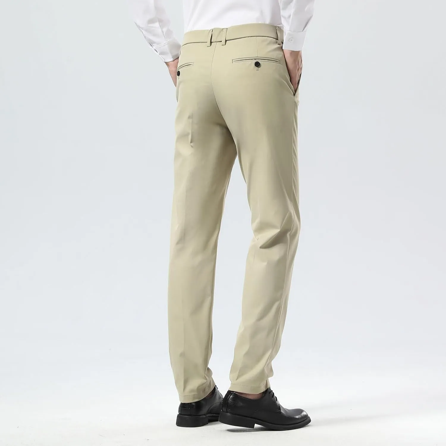 Plaid&Plain Men's Dress Pants Slim Fit Stretch Khaki Pants Wrinkle Free