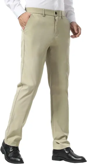 Plaid&Plain Men's Dress Pants Slim Fit Stretch Khaki Pants Wrinkle Free