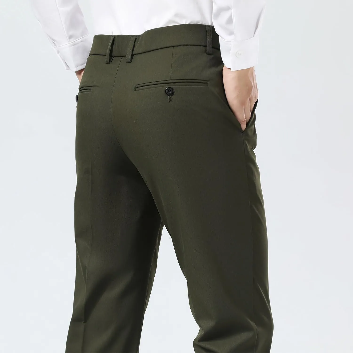 Plaid&Plain Men's Dress Pants Slim Fit Stretch Khaki Pants Wrinkle Free