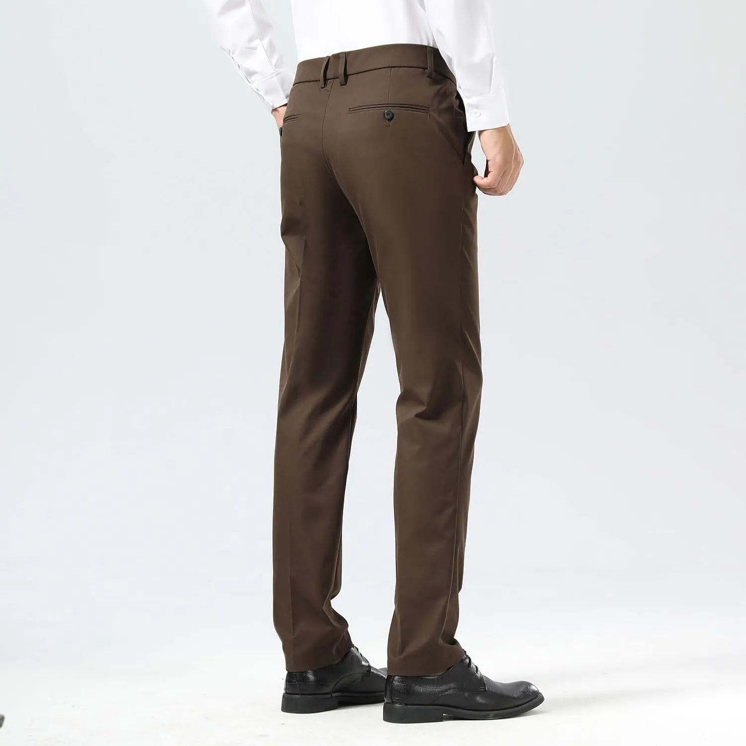 Plaid&Plain Men's Dress Pants Slim Fit Stretch Khaki Pants Wrinkle Free