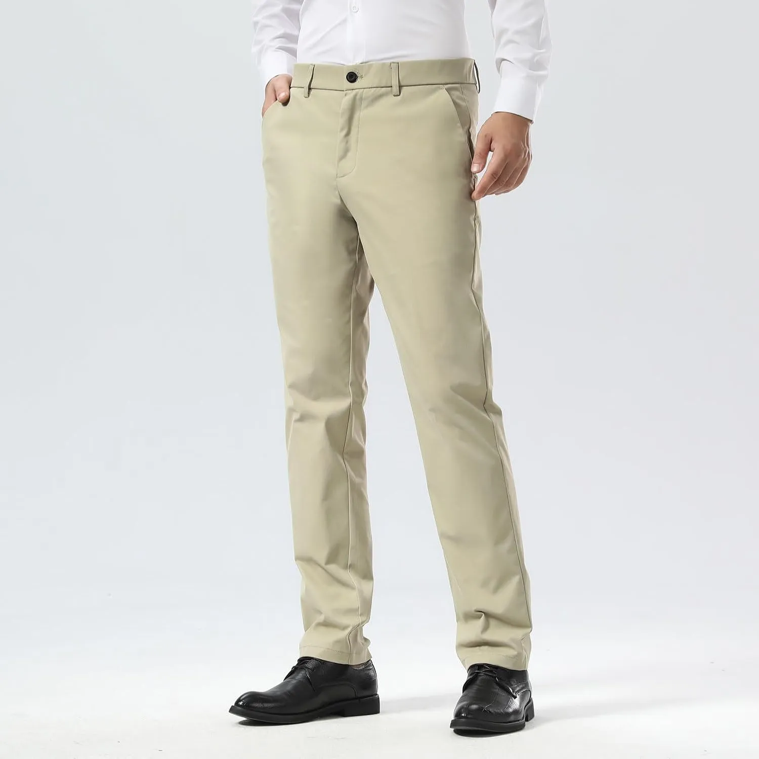 Plaid&Plain Men's Dress Pants Slim Fit Stretch Khaki Pants Wrinkle Free