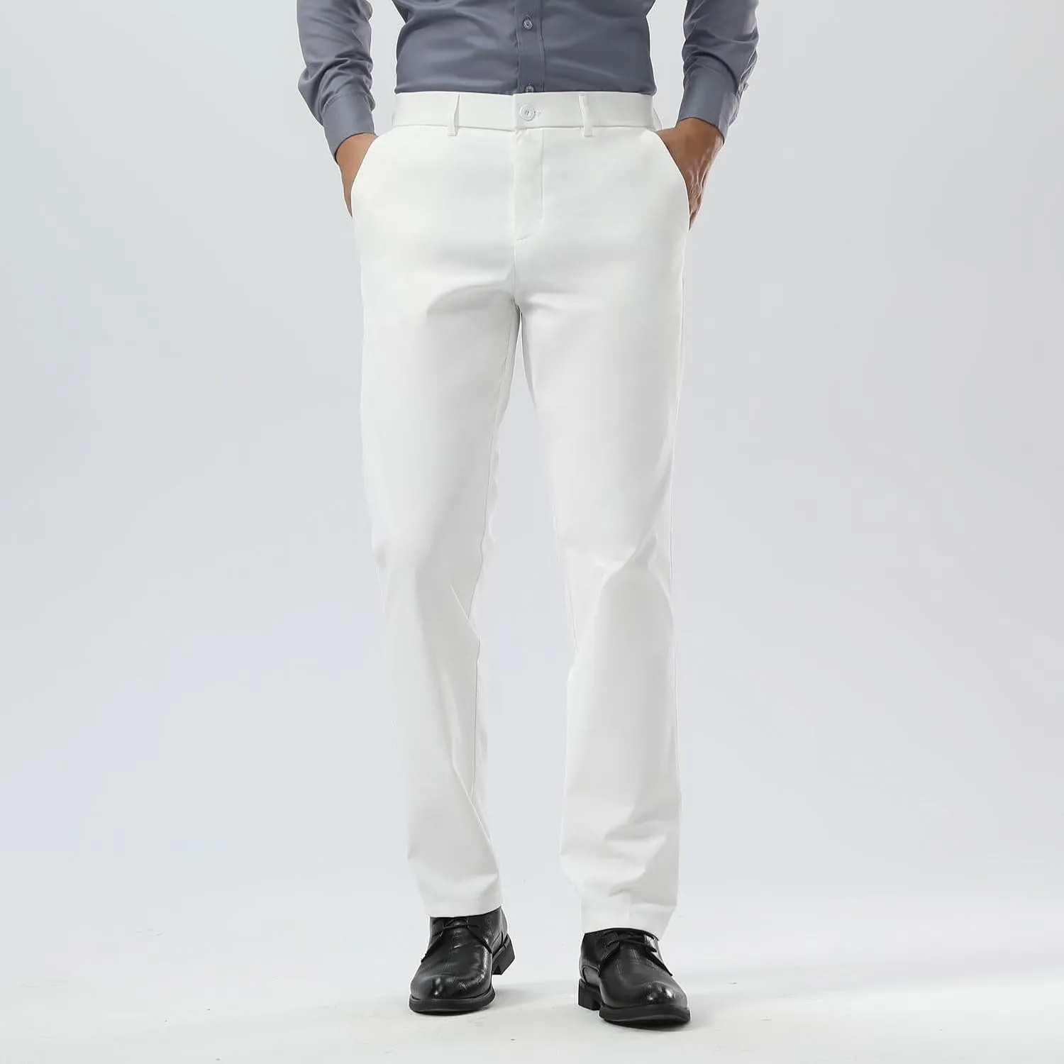 Plaid&Plain Men's Dress Pants Slim Fit Stretch Khaki Pants Wrinkle Free