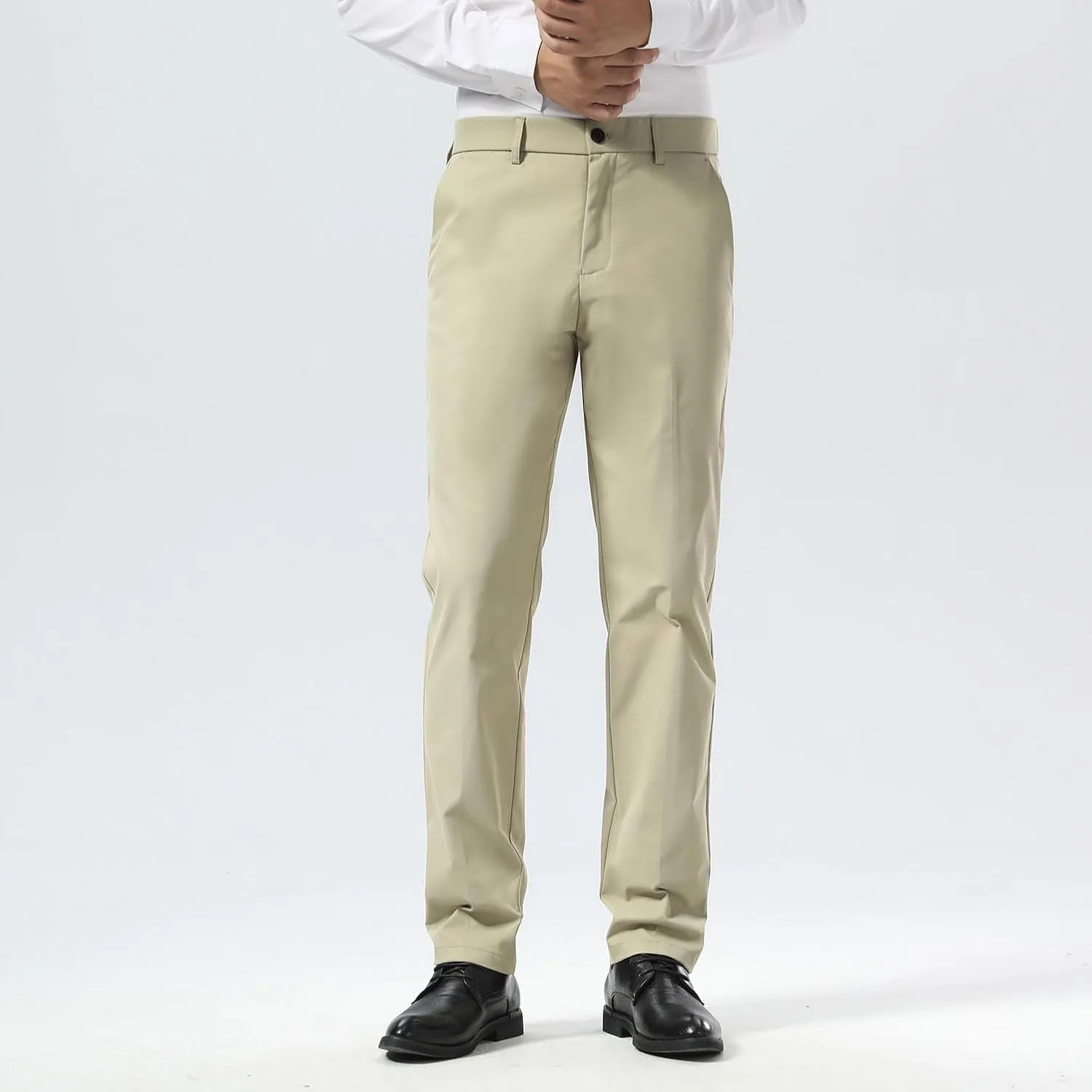 Plaid&Plain Men's Dress Pants Slim Fit Stretch Khaki Pants Wrinkle Free