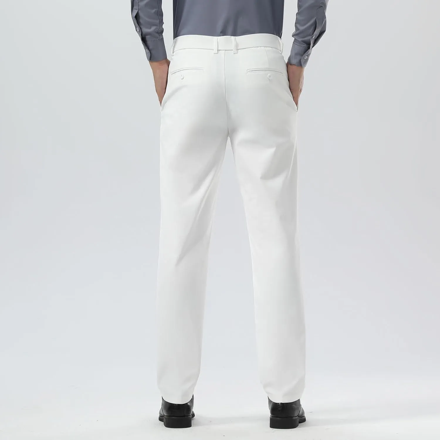 Plaid&Plain Men's Dress Pants Slim Fit Stretch Khaki Pants Wrinkle Free