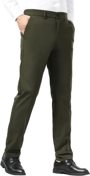 Plaid&Plain Men's Dress Pants Slim Fit Stretch Khaki Pants Wrinkle Free