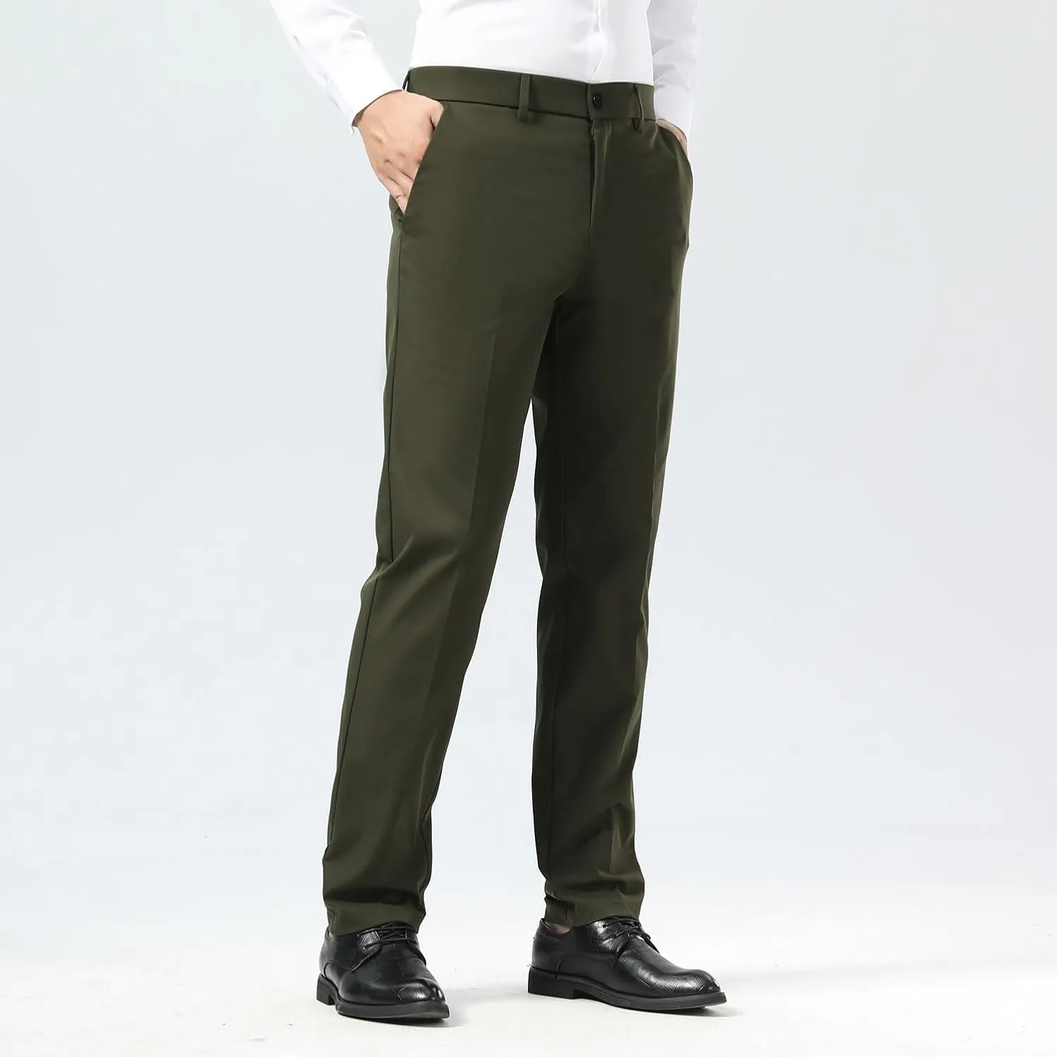 Plaid&Plain Men's Dress Pants Slim Fit Stretch Khaki Pants Wrinkle Free