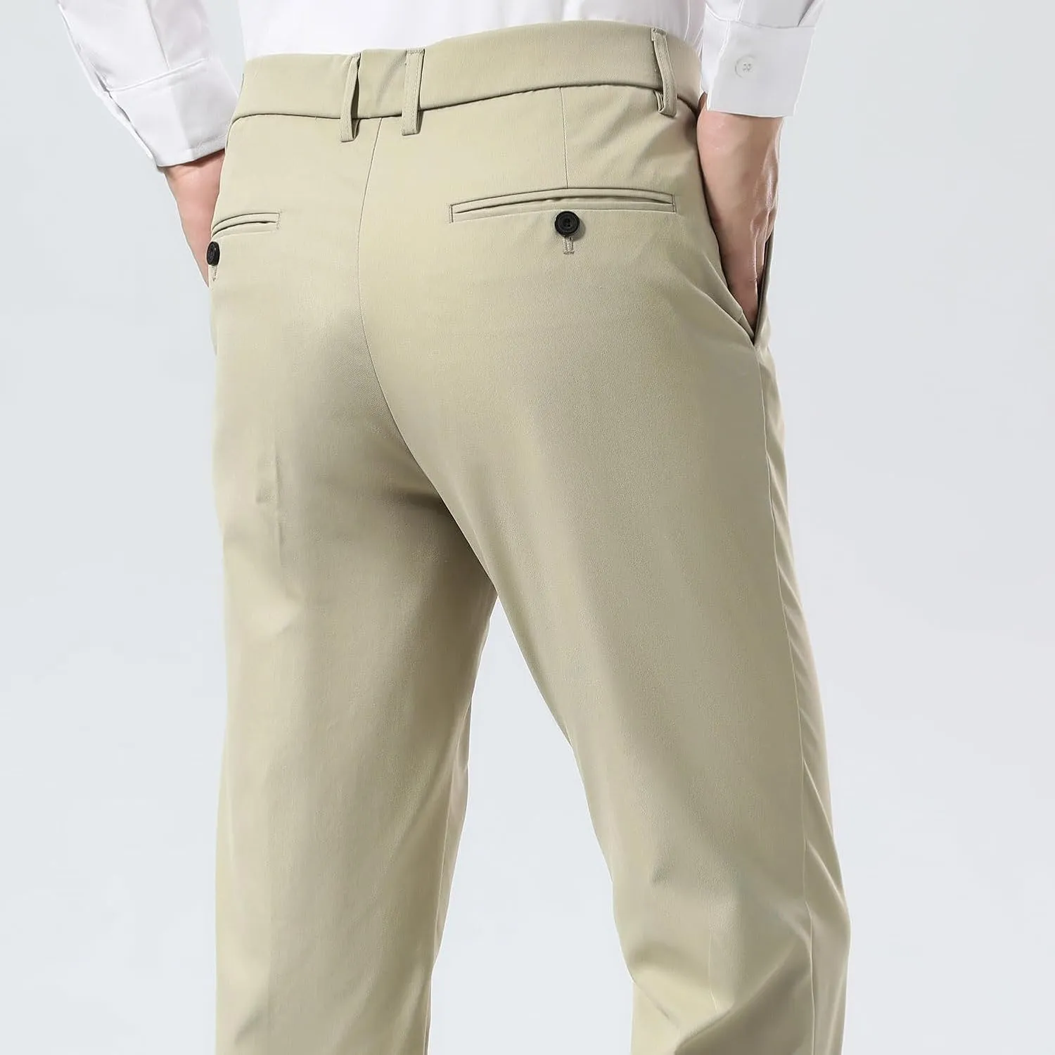 Plaid&Plain Men's Dress Pants Slim Fit Stretch Khaki Pants Wrinkle Free