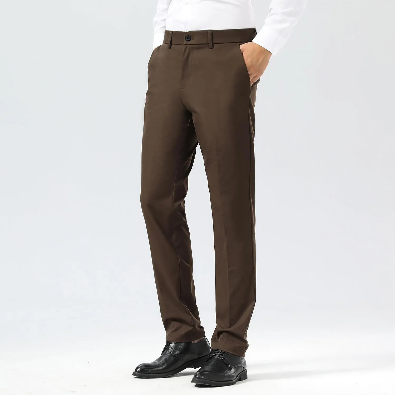 Plaid&Plain Men's Dress Pants Slim Fit Stretch Khaki Pants Wrinkle Free
