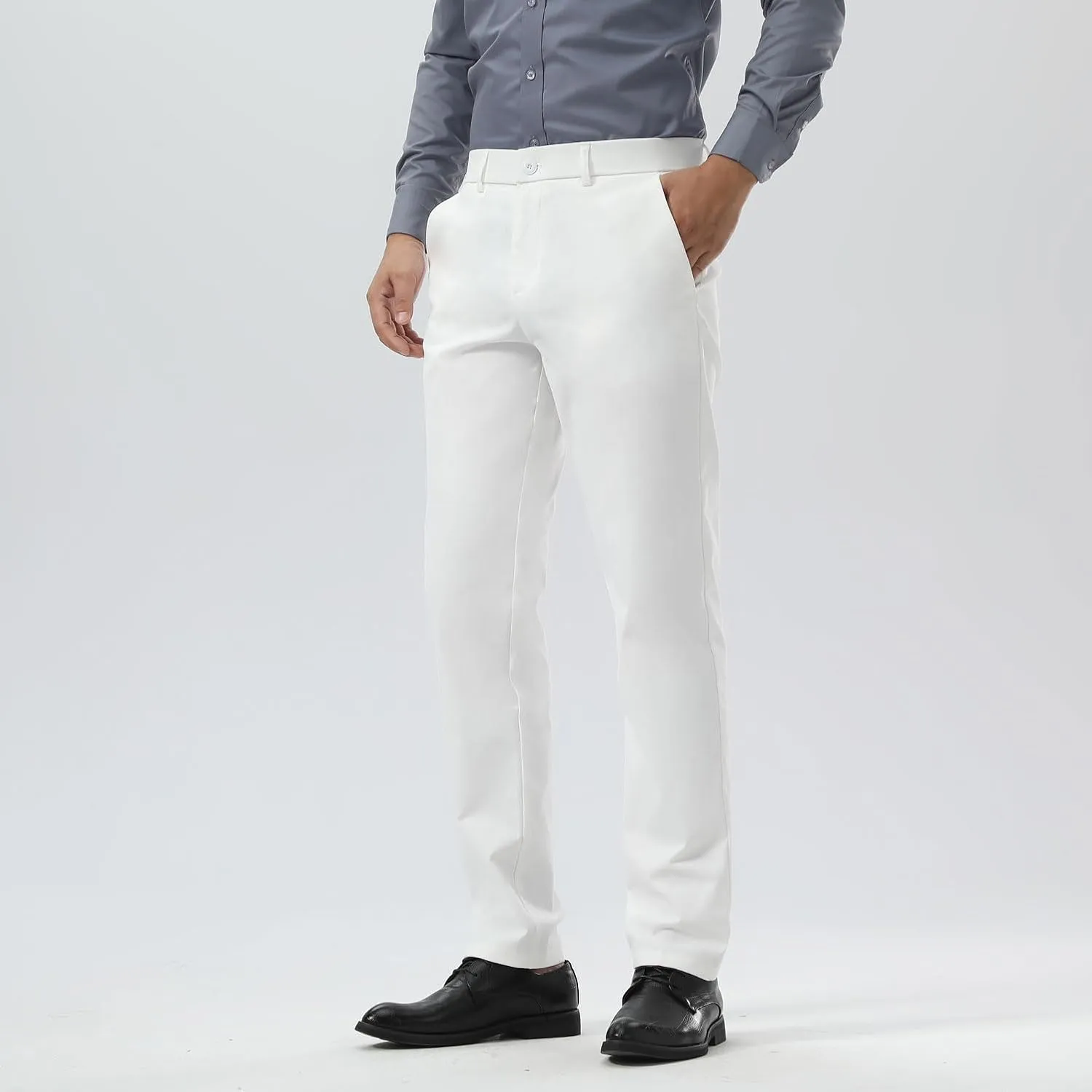 Plaid&Plain Men's Dress Pants Slim Fit Stretch Khaki Pants Wrinkle Free