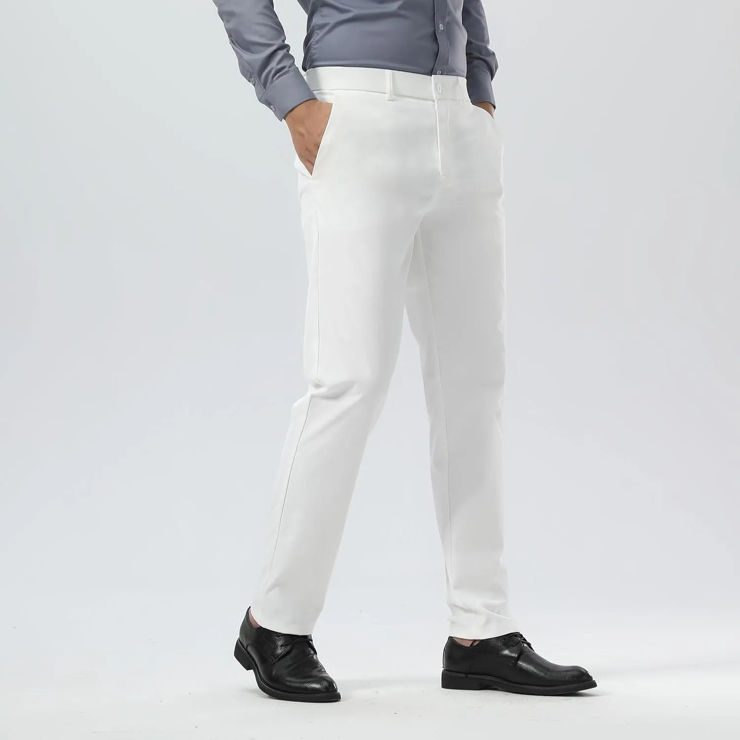 Plaid&Plain Men's Dress Pants Slim Fit Stretch Khaki Pants Wrinkle Free