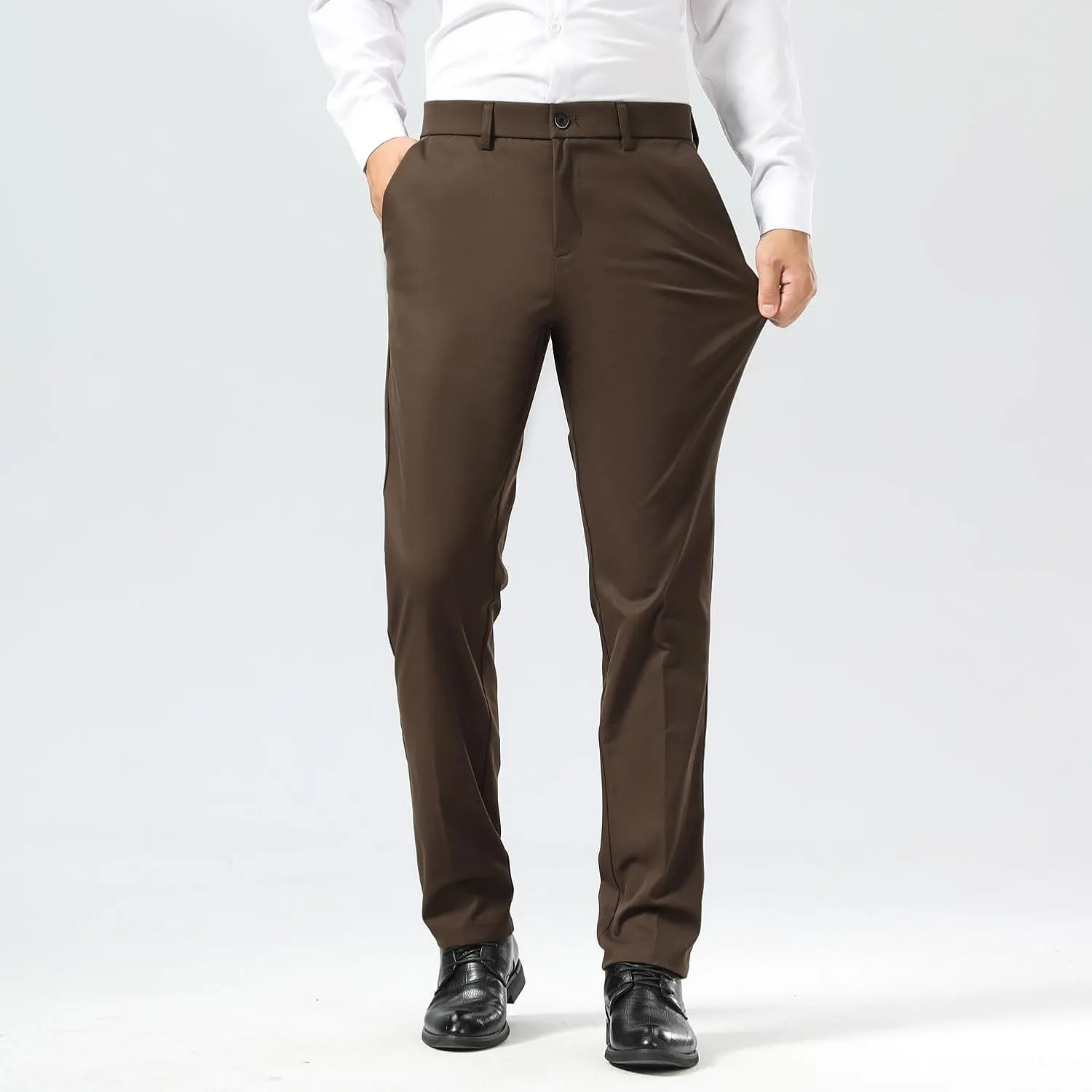 Plaid&Plain Men's Dress Pants Slim Fit Stretch Khaki Pants Wrinkle Free