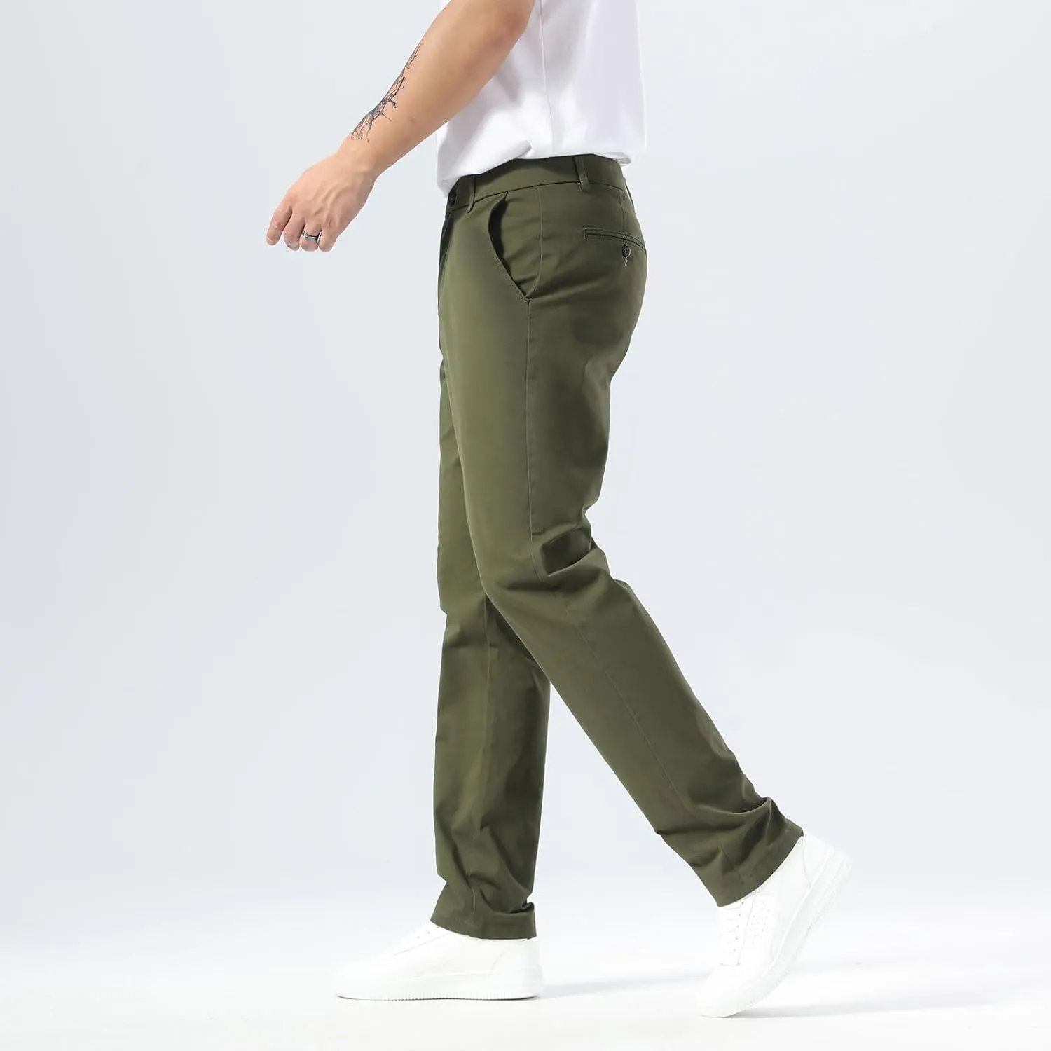 Plaid&Plain Men’s Slim Fit Khaki Pants Men’s Tapered Chino Pants
