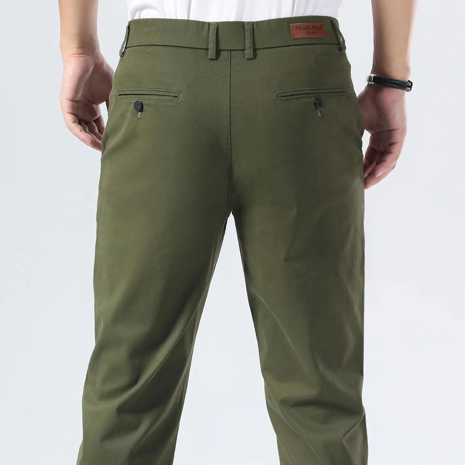 Plaid&Plain Men’s Slim Fit Khaki Pants Men’s Tapered Chino Pants