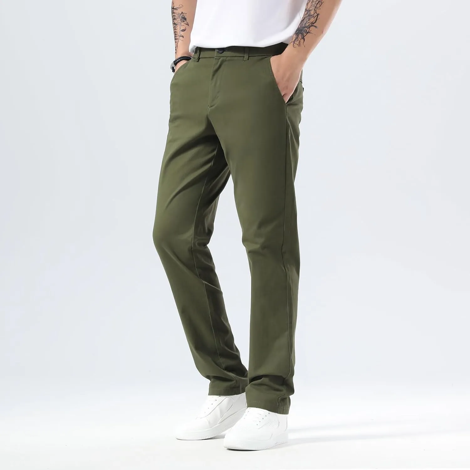 Plaid&Plain Men’s Slim Fit Khaki Pants Men’s Tapered Chino Pants