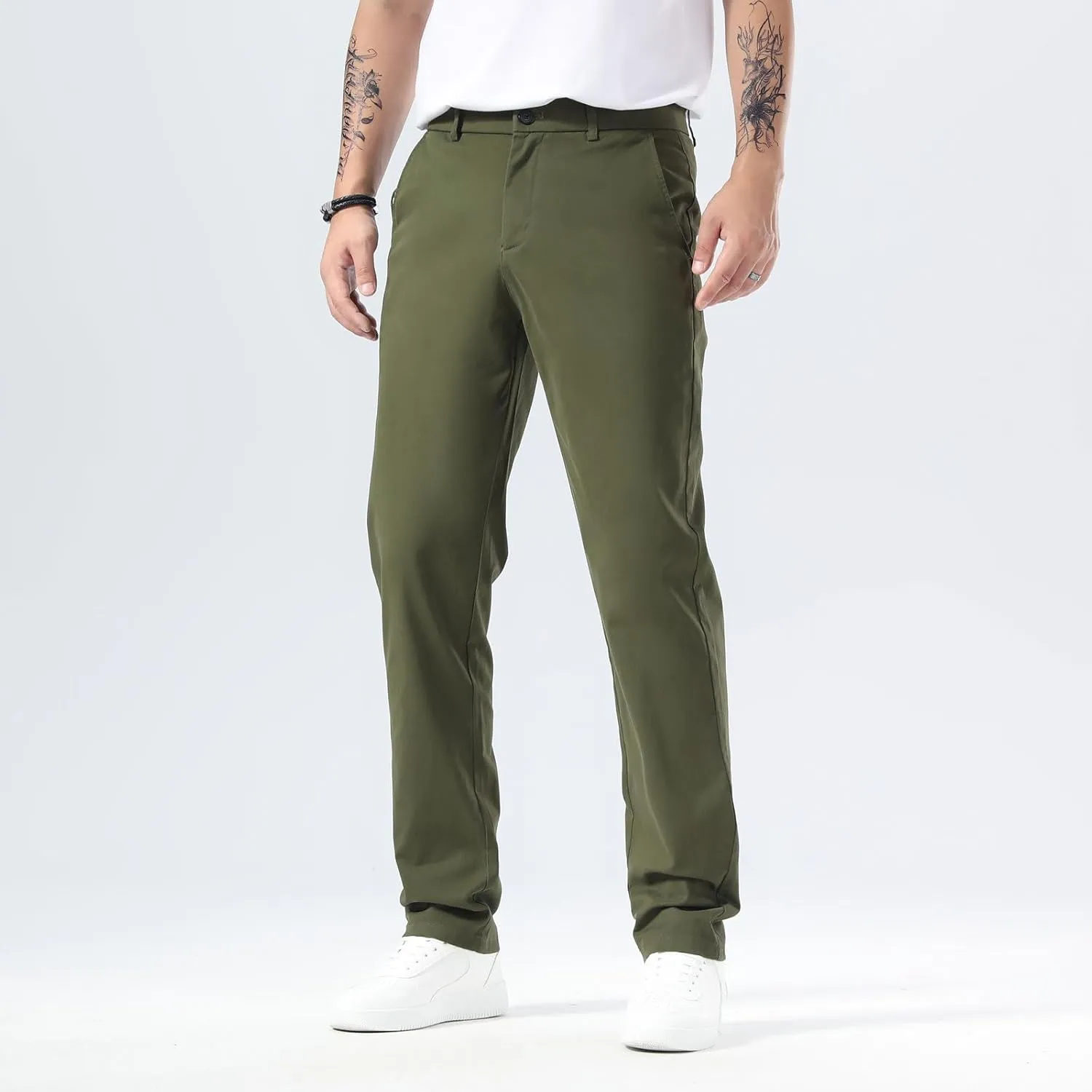 Plaid&Plain Men’s Slim Fit Khaki Pants Men’s Tapered Chino Pants