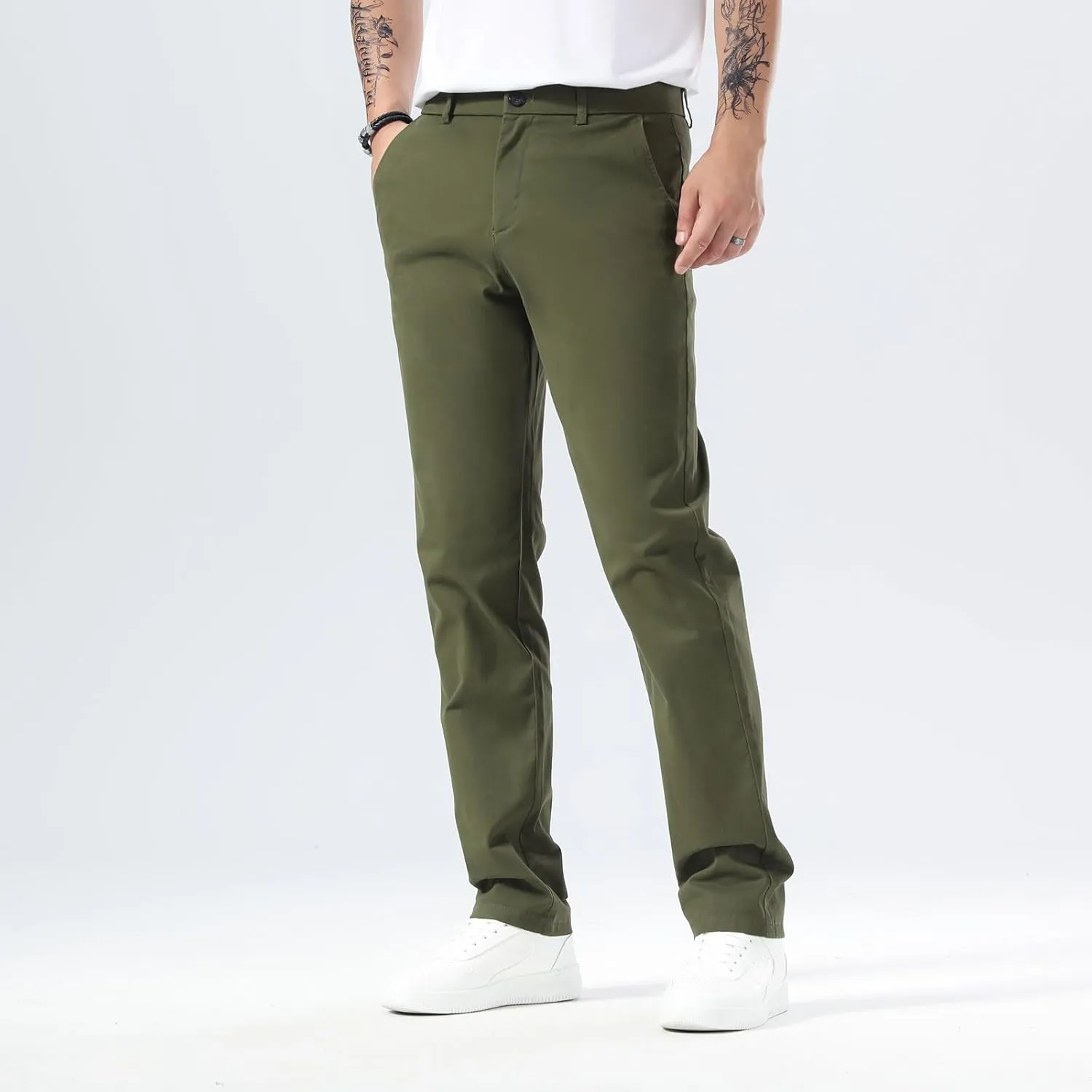 Plaid&Plain Men’s Slim Fit Khaki Pants Men’s Tapered Chino Pants