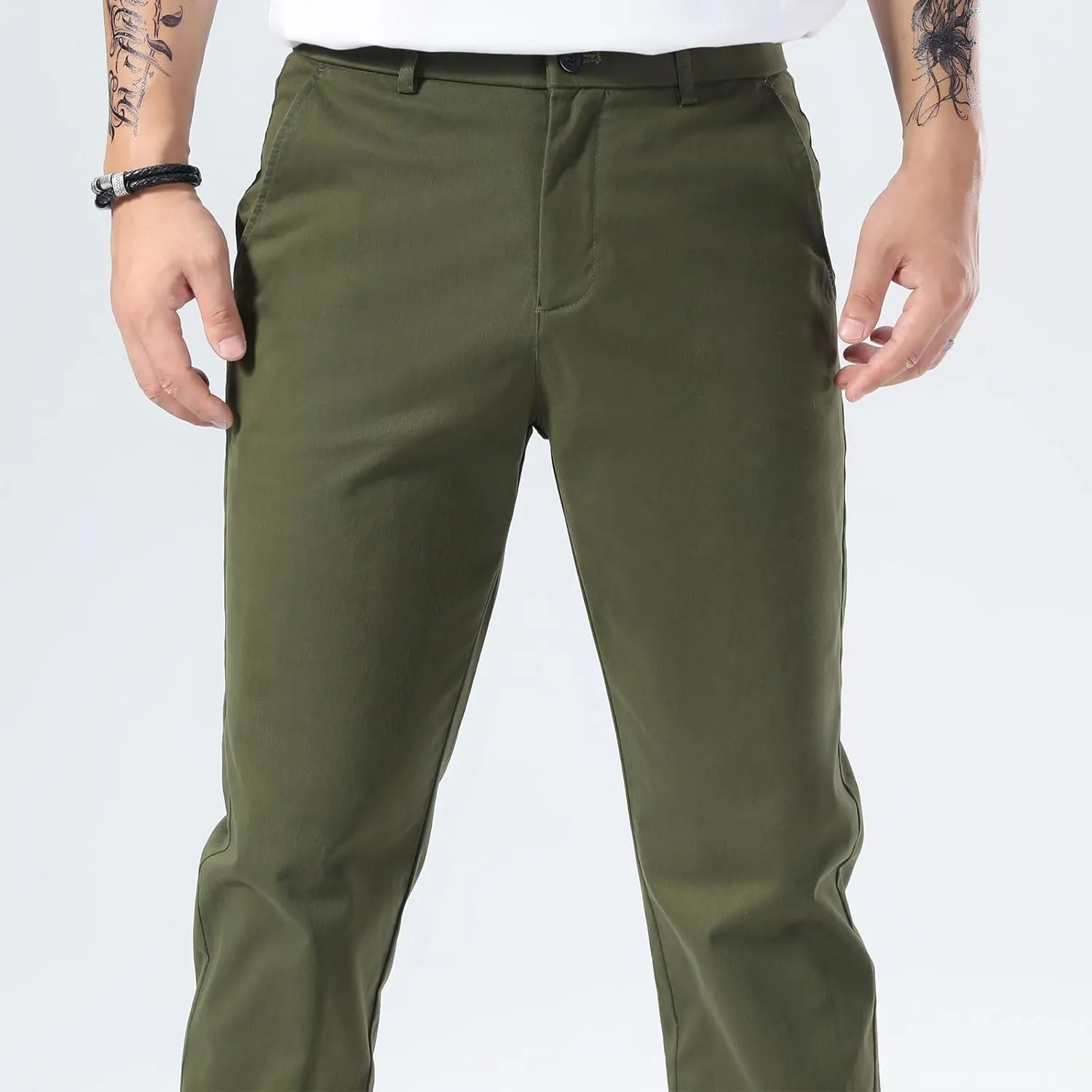 Plaid&Plain Men’s Slim Fit Khaki Pants Men’s Tapered Chino Pants