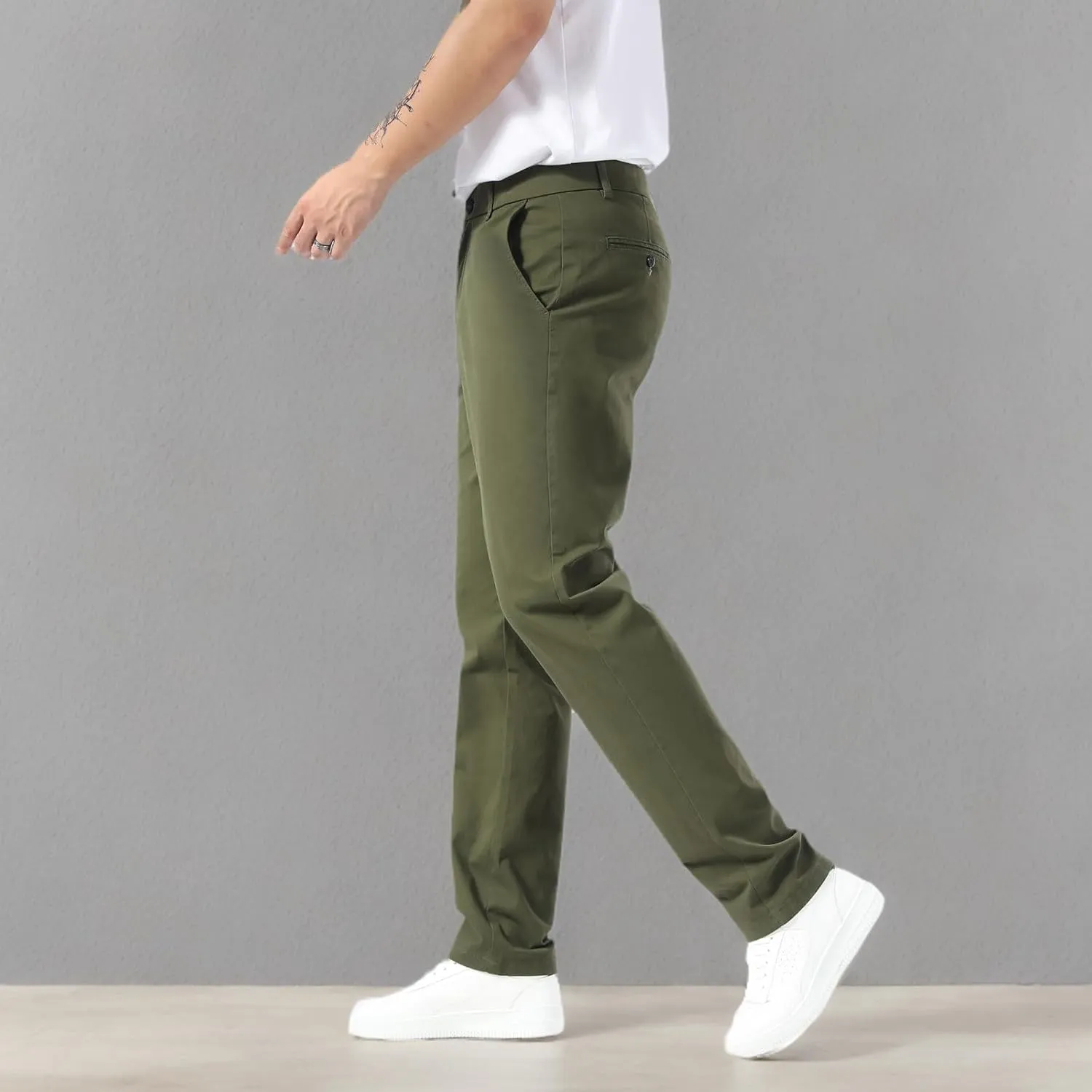 Plaid&Plain Men’s Slim Fit Khaki Pants Men’s Tapered Chino Pants