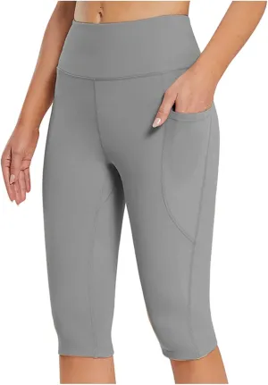 Plus Size Yoga Shorts for Women High Rise Solid Elastic Workout Shorts with Pockets Tummy Control Comfy Sports Shorts