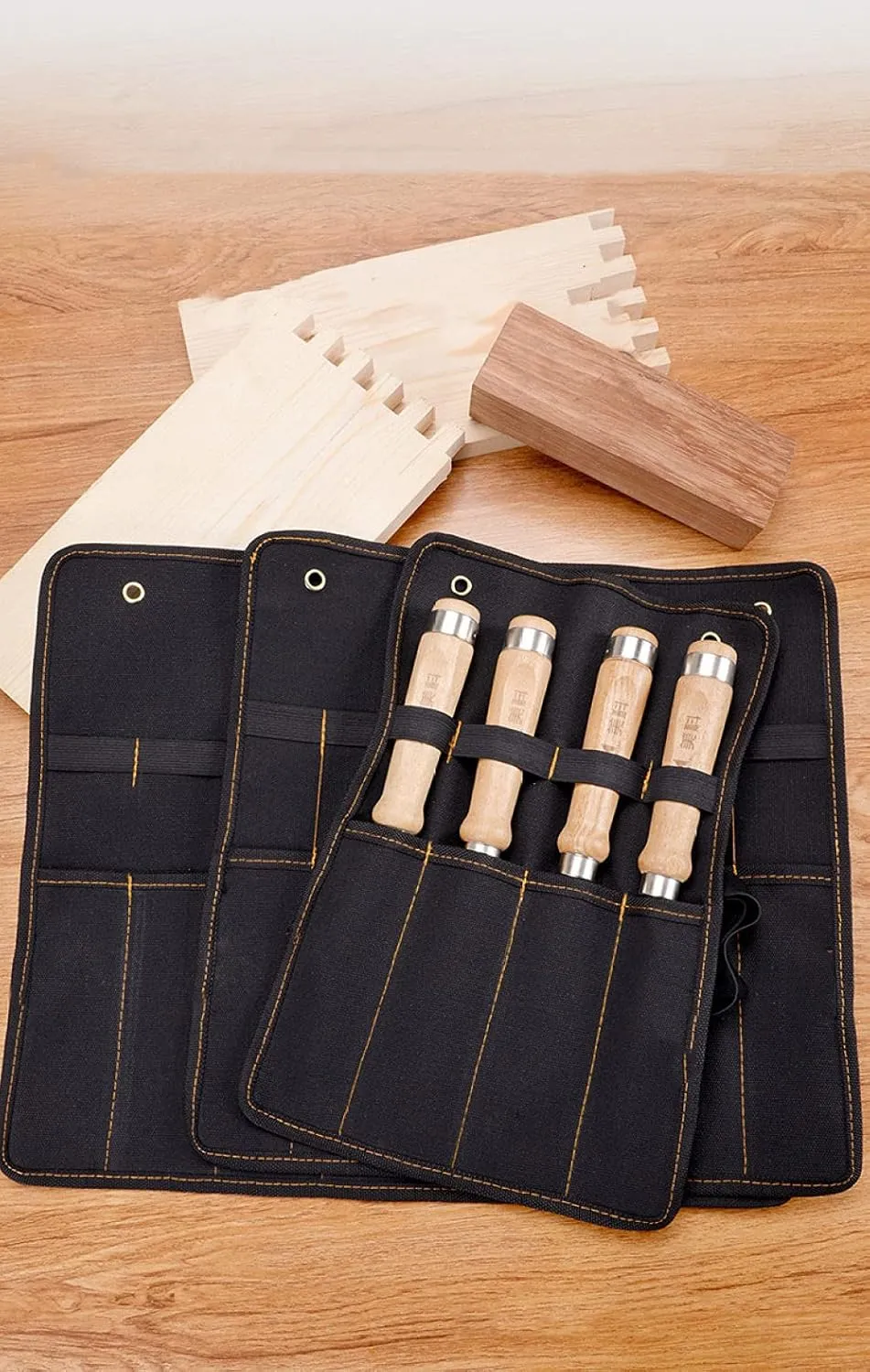 Pocket Tool Bag Chisel Carrying Case Canvas Roll Holder Wrench Pouch Pockets Organizer For Knife Hammers Gouges Carpenter,8 pockets