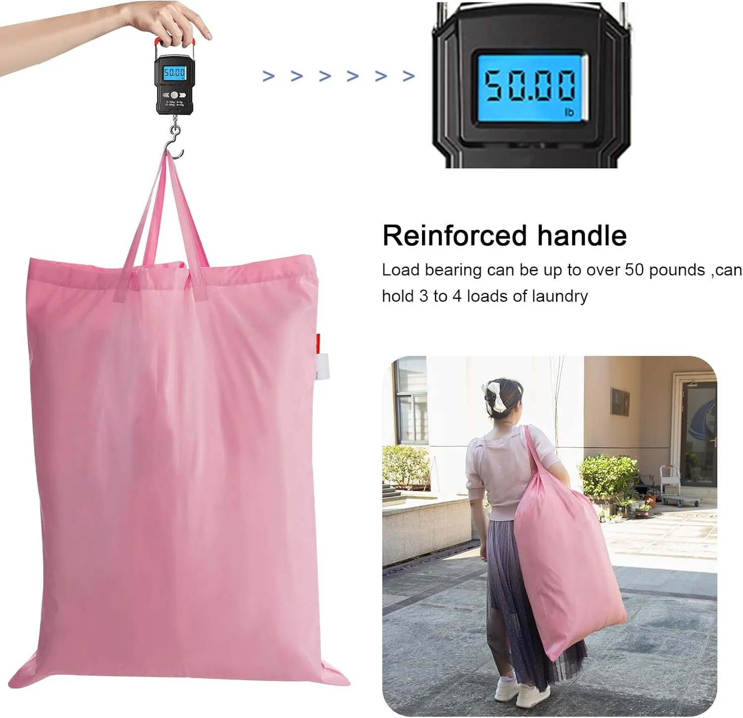 Polecasa Extra Large Heavy Duty Laundry Bag with 130gsm Tear Resistant Fabric and Handles, Easy to Carry Durable Dirty Clothes Drawstring Bag, Perfect for College Dorm, Travel, 2 Pack 28”x36”, Pink