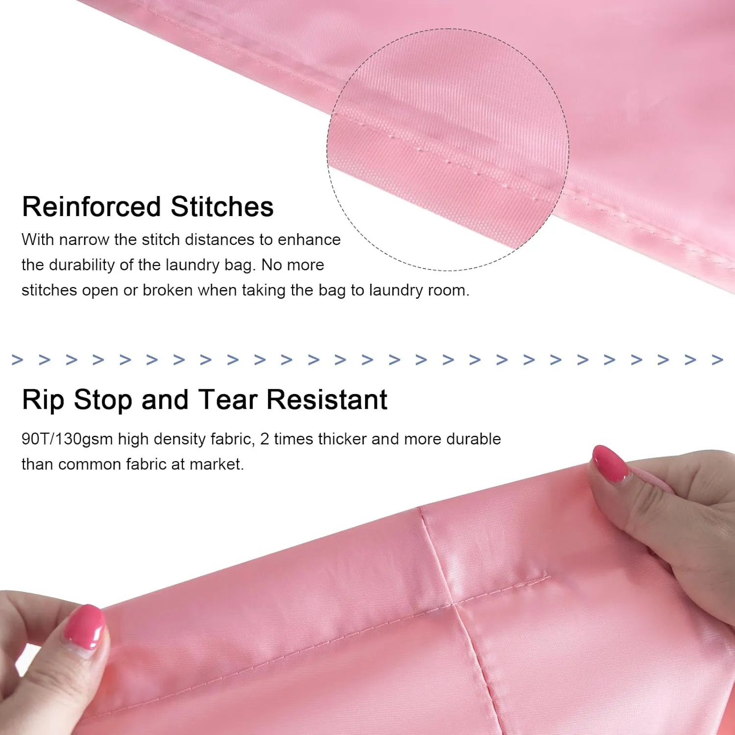 Polecasa Extra Large Heavy Duty Laundry Bag with 130gsm Tear Resistant Fabric and Handles, Easy to Carry Durable Dirty Clothes Drawstring Bag, Perfect for College Dorm, Travel, 2 Pack 28”x36”, Pink