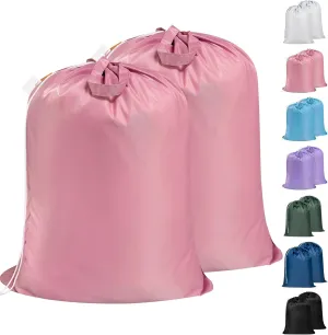 Polecasa Extra Large Heavy Duty Laundry Bag with 130gsm Tear Resistant Fabric and Handles, Easy to Carry Durable Dirty Clothes Drawstring Bag, Perfect for College Dorm, Travel, 2 Pack 28”x36”, Pink