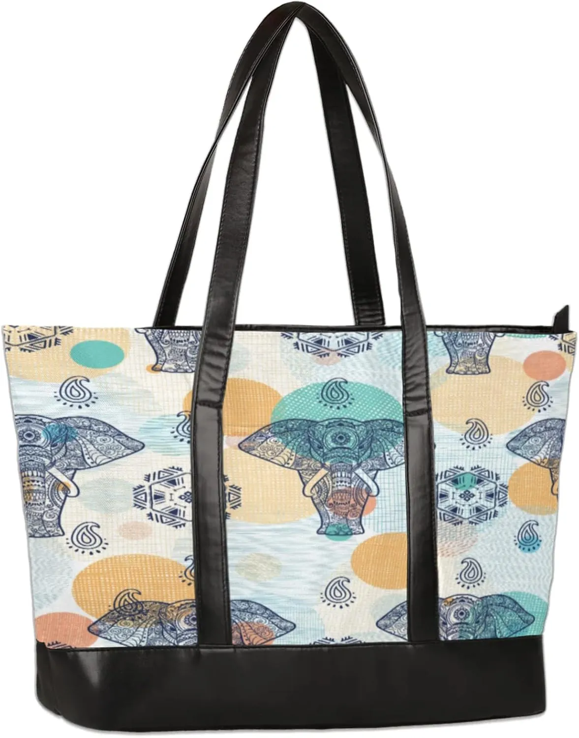 Polka Dot Hand Painted Elephant Laptop Tote Bag for Women Lightweight Work Purse with Multiple Compartments Fits 13-15.6 Inch Laptop Tablet Shoulder Bag for Office Travel Daily Use