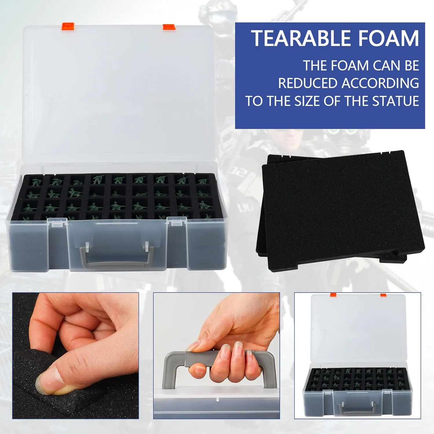 Portable Miniature Figure Storage & Carrying Case - 4 Foam Layers fits 108 Infantry Minis & Pick & Pluck for Large Figures White Small