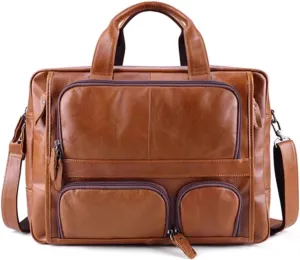 Portable Retro Shoulder Satchel Bag, leathers, Men Business Laptop Briefcase, multipocket Travel Messenger Crossbody Bag, Waterproof, for Office College