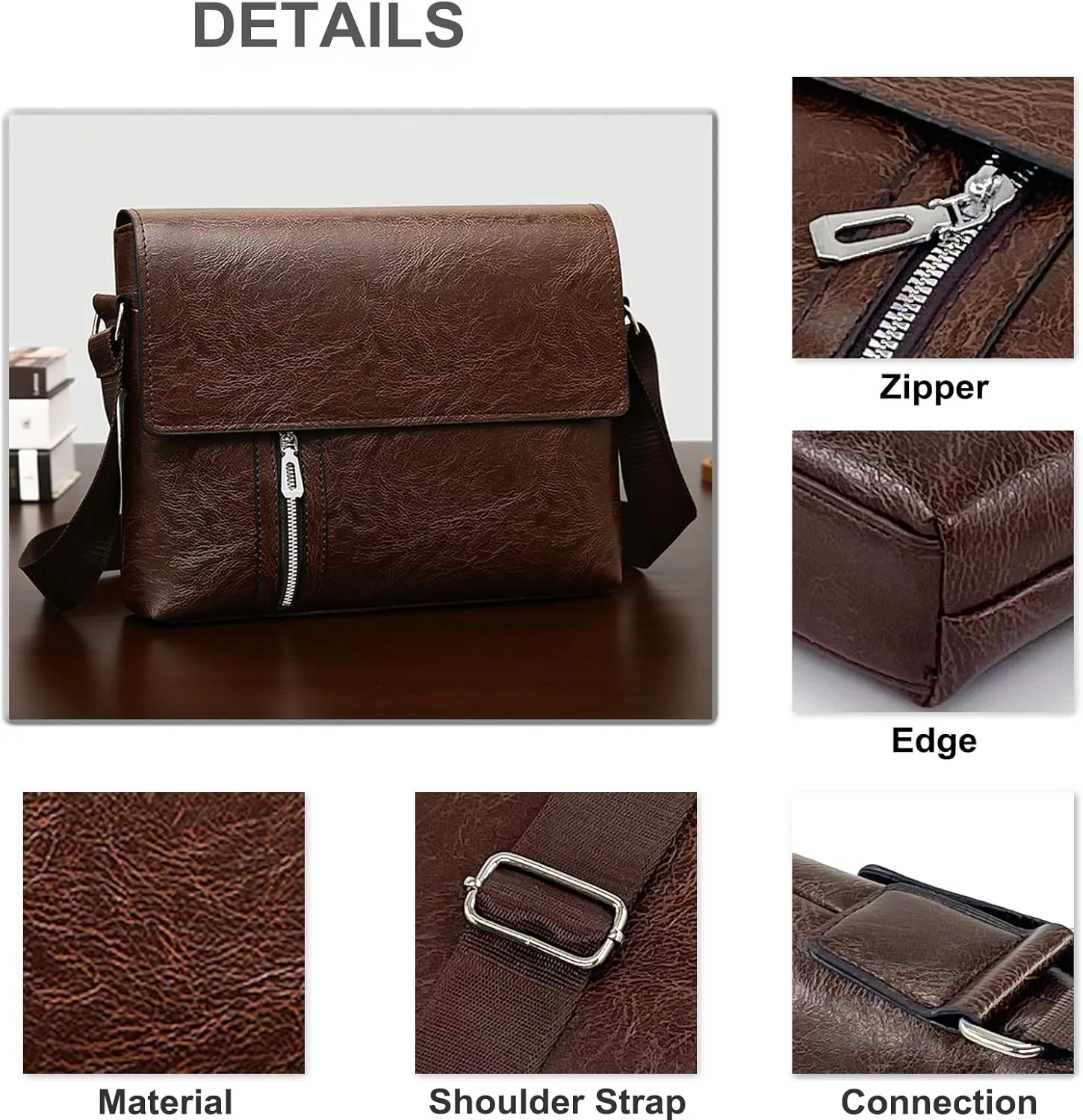 PORT&LOTUS Messenger Bags for Men - Small PU Leather Crossbody Bags