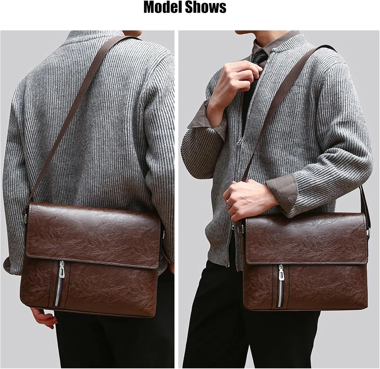 PORT&LOTUS Messenger Bags for Men - Small PU Leather Crossbody Bags