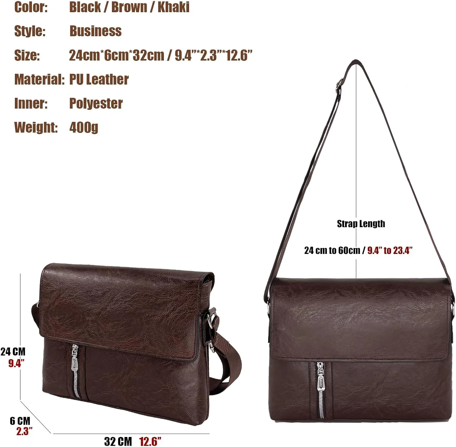 PORT&LOTUS Messenger Bags for Men - Small PU Leather Crossbody Bags