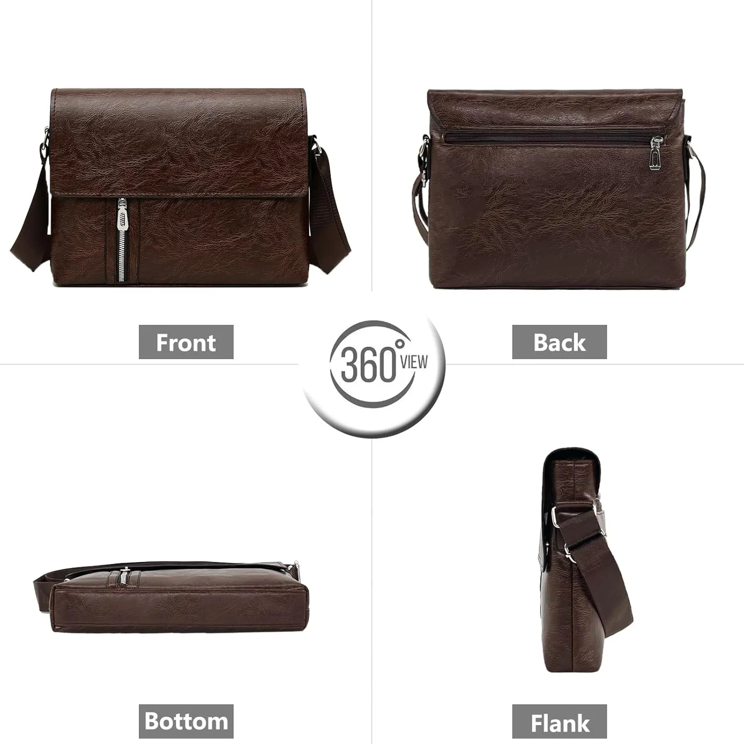 PORT&LOTUS Messenger Bags for Men - Small PU Leather Crossbody Bags