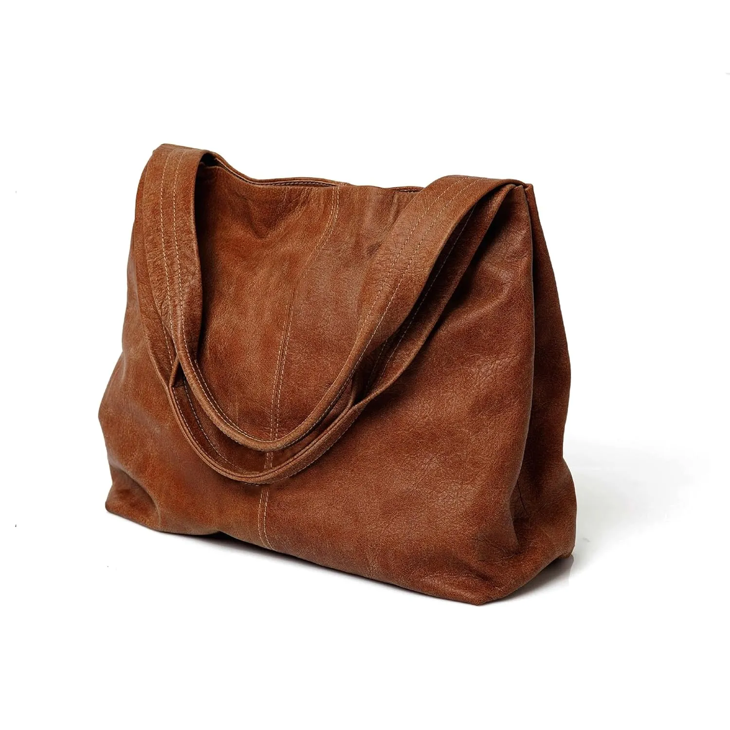 Premium Leather Tote Bag for Women – Large Tan Handbag, Laptop Handbag, Work Tote with Zipper, Versatile Shoulder Bag for Everyday Use (Brown)