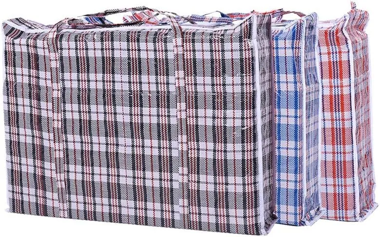 Premium Life Set of 3 Jumbo STORAGE LAUNDRY SHOPPING Bags with Zippers and Handles, Blue,Red,Black, Size 27"x25"x5"