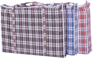 Premium Life Set of 3 Jumbo STORAGE LAUNDRY SHOPPING Bags with Zippers and Handles, Blue,Red,Black, Size 27"x25"x5"
