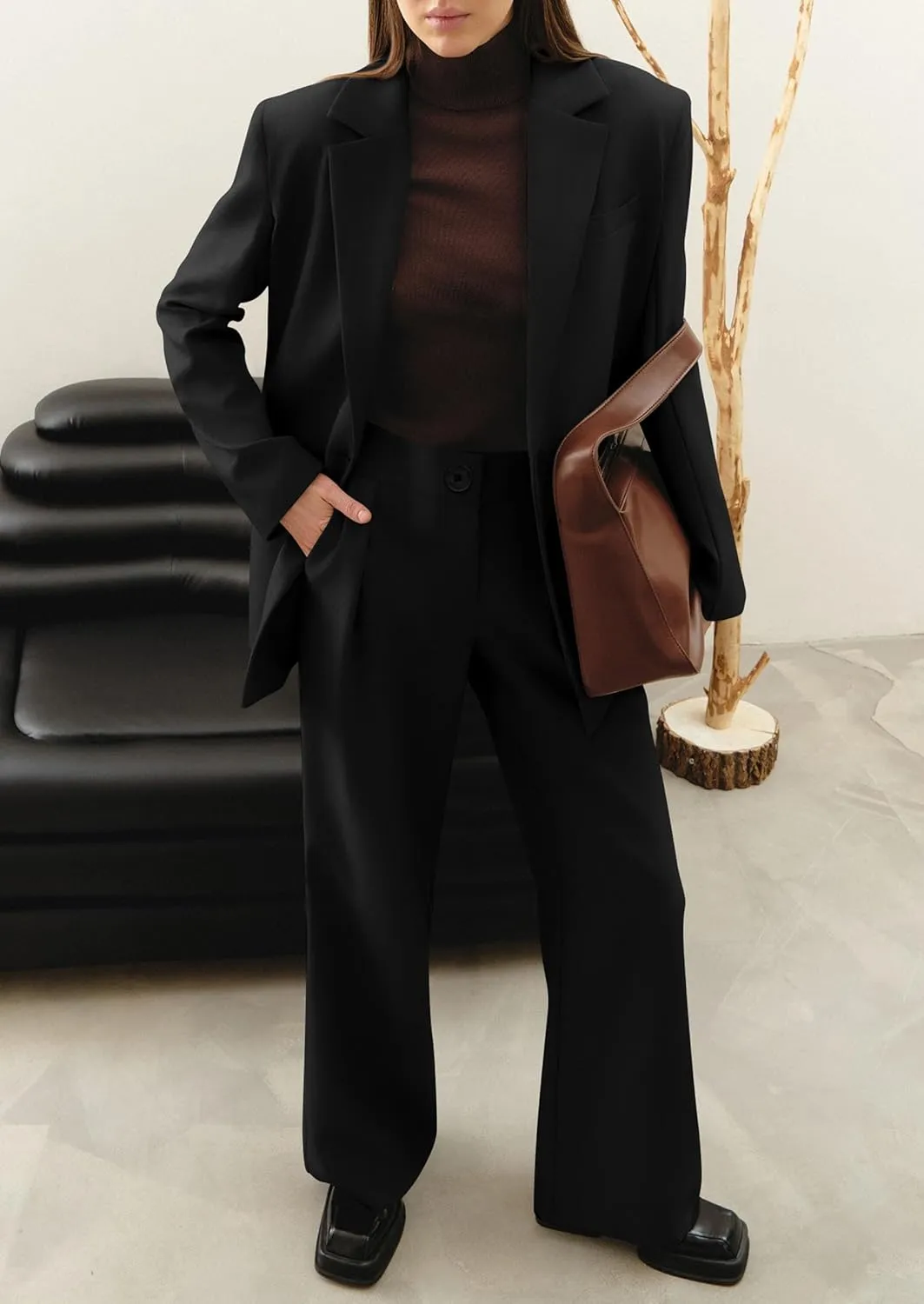 PRETTYGARDEN Women's Fall Two Piece Outfits Dressy Blazer Jacket and Wide Leg Pants Pockets Business Casual Office Suit Sets