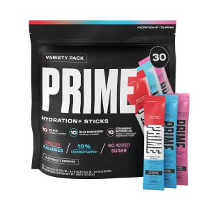 PRIME HYDRATION  Sticks Variety Pack | Hydration Powder Single Serve Sticks | Electrolyte Powder On The Go | Low Sugar | Caffeine-Free | Vegan | 30 Sticks