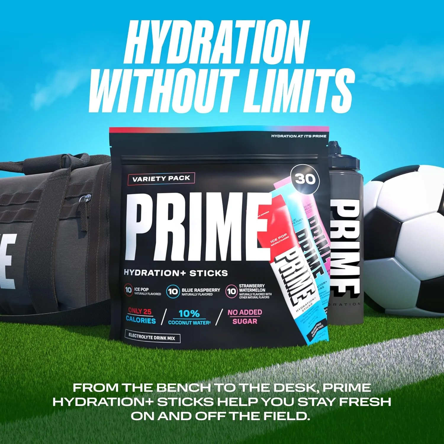 PRIME HYDRATION  Sticks Variety Pack | Hydration Powder Single Serve Sticks | Electrolyte Powder On The Go | Low Sugar | Caffeine-Free | Vegan | 30 Sticks