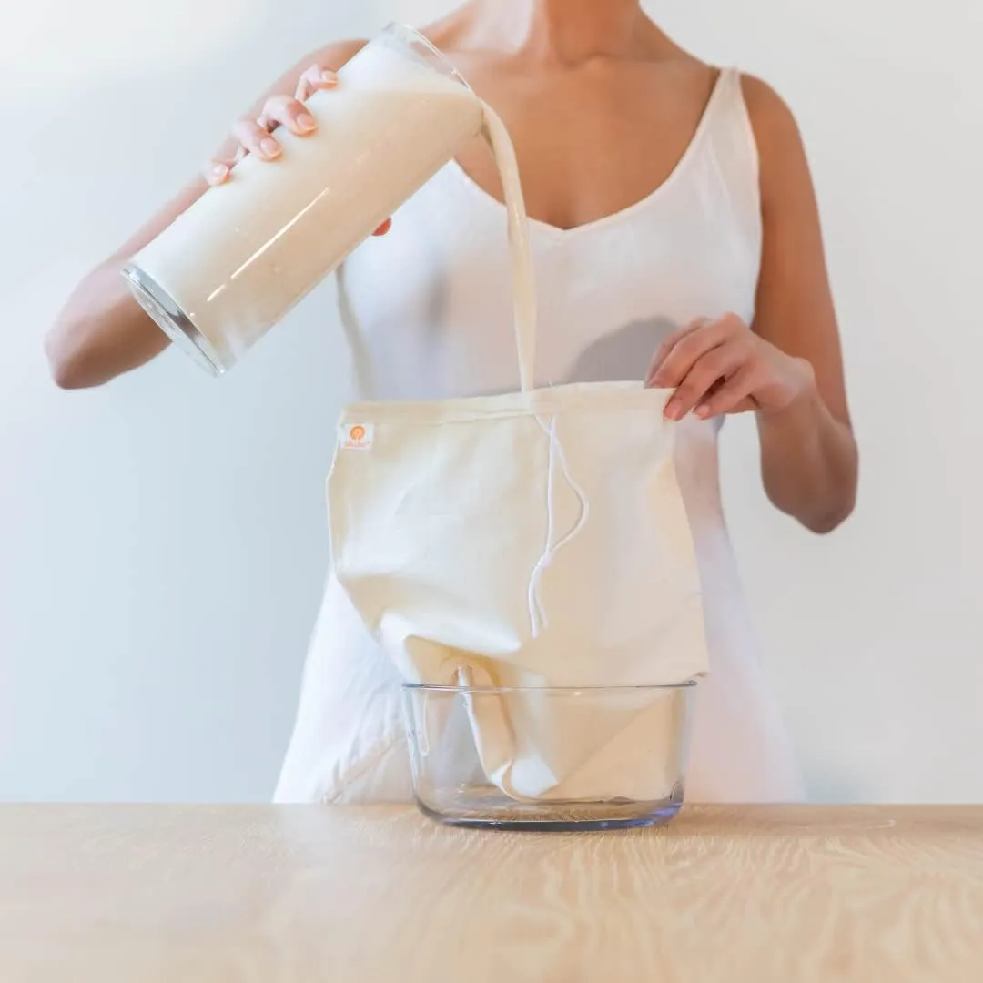 Pro Quality Organic Cotton Nut Milk Bag 2 Pack - 12"X12" XL Bags - Heavy Duty Reusable All Purpose Food Strainer - Food Grade BPA-Free