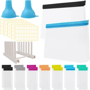 Protein Powder Travel Container, 24Pcs Reusable Protein Powder Bags for Travels, Include 14 Single Dose Bags,2 Large Travel Containers Zip Up Bag, 5 Label Stickers, 2 Funnels, 1 Drying Rack